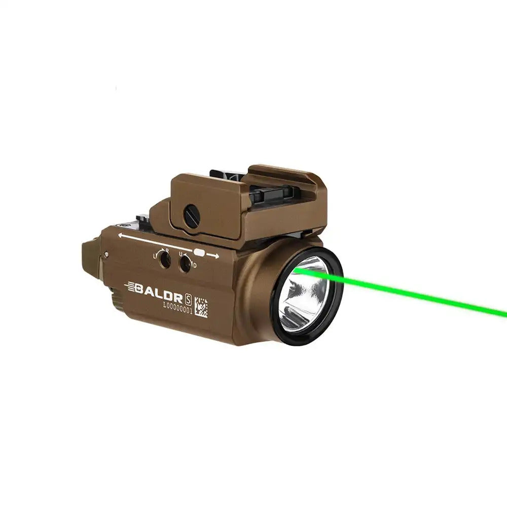 Olight Baldr S Rail Mounted Light 800 Lumens - Desert Tan (Green Laser)