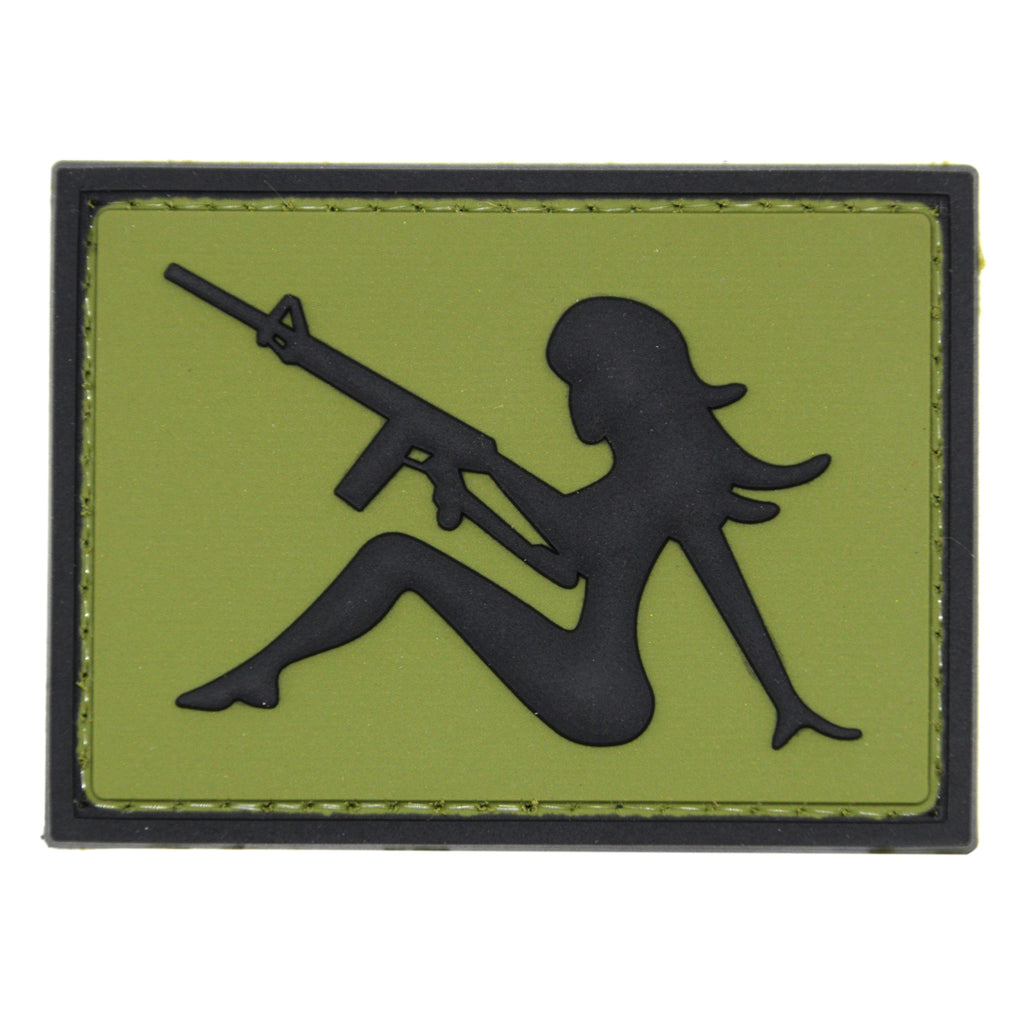 Girl with Rifle Facing Left PVC Patch Green/Black