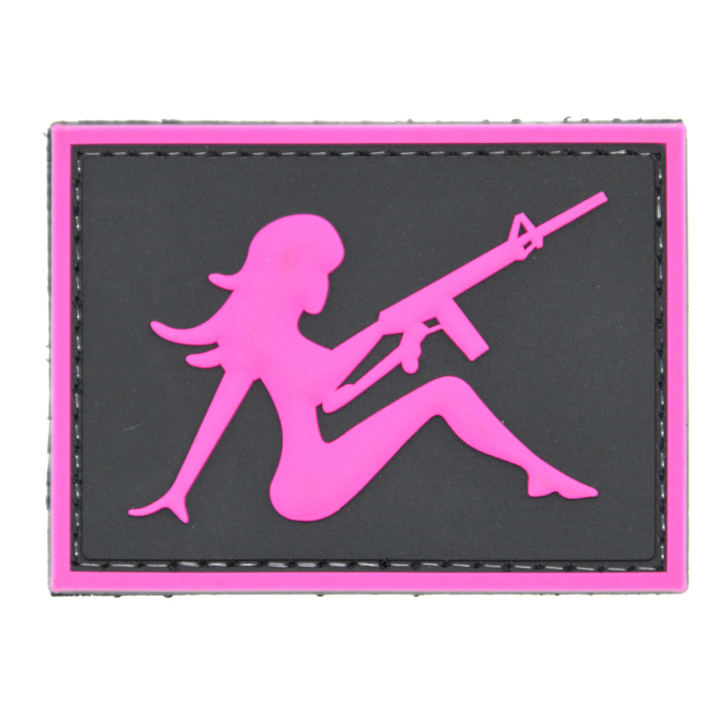 Girl with Rifle Facing Right PVC Patch Black/Pink