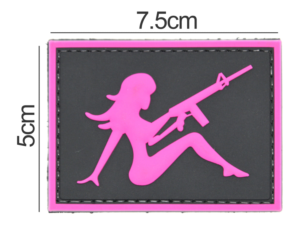 Girl with Rifle Facing Right PVC Patch Black/Pink